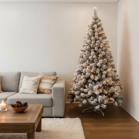 Arbol navidad nevado 150cm decorado living moderno hogar chileno