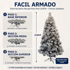 Árbol navideño nevado frondoso 210cm decorando living moderno chileno
