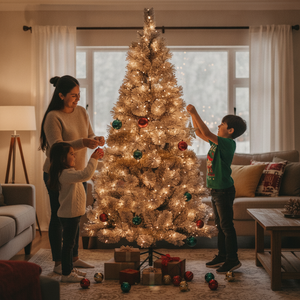 Pino Navidad nevado artificial grande decoración comedor hogar chileno