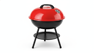 Asador carbón portátil kettle 36cm rojo negro con tapa acero vista frontal