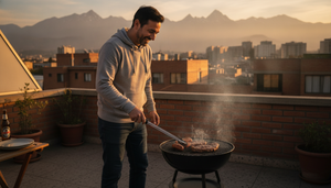 Parrilla carbón portátil kettle quincho Fiestas Patrias asado chileno exterior