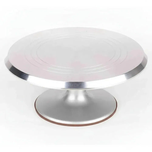 Base giratoria torta aluminio 25cm gris metálico vista frontal fondo blanco