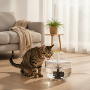 Gato bebiendo en bebedero eléctrico fuente automática living hogar chileno