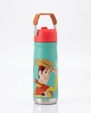 Botella agua 650ml Toy Story 5 Woody turquesa tapa roja vista frontal