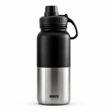 Botella térmica 1 litro acero inoxidable Wayu Black Matte vista frontal fondo blanco