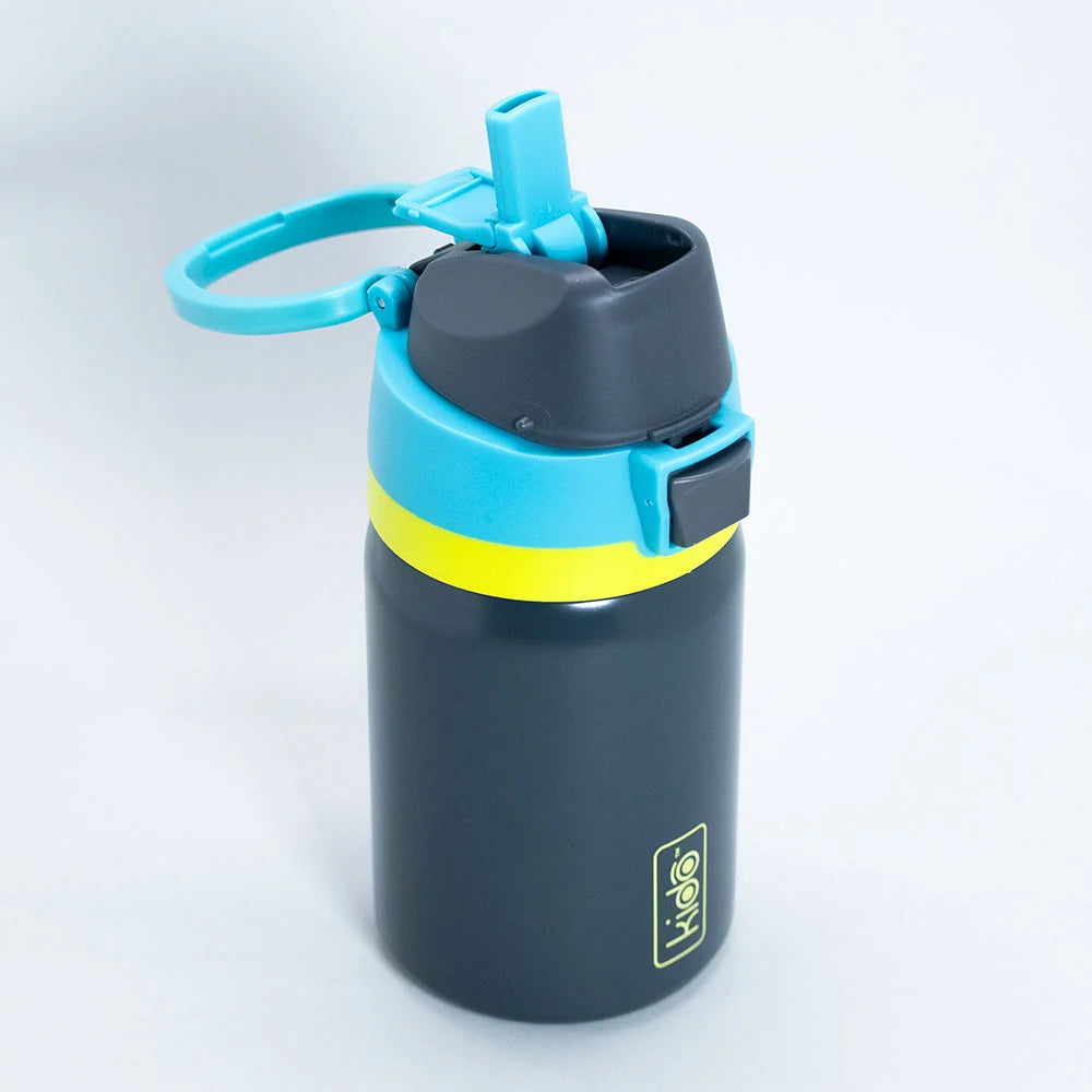 Botella térmica infantil Kido 420ml acero inoxidable azul marino tapa rebatible vista frontal