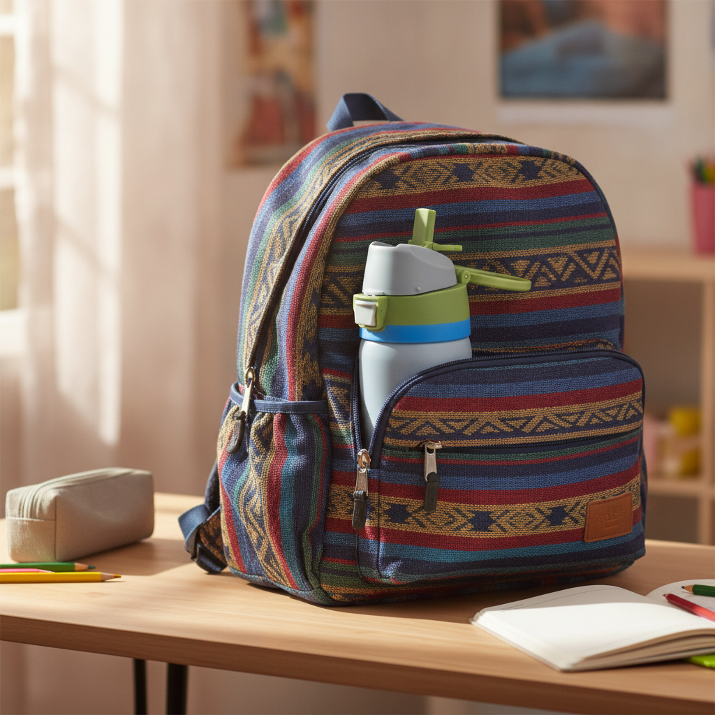 Botella deportiva infantil Kido en mochila escolar niño chileno