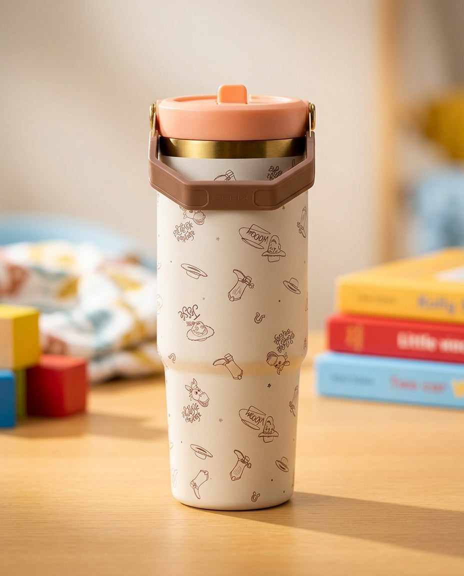 Vaso térmico Toy Story 850ml en asado familiar chileno jardín exterior