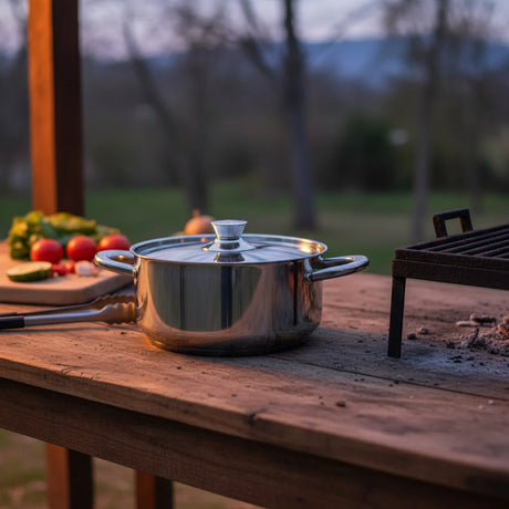 Olla acero inoxidable Wens sobre mesa cocina chilena ambiente familiar