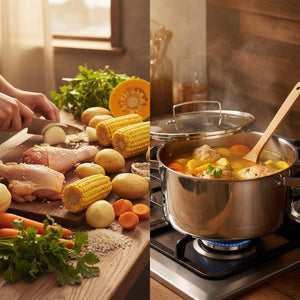 Olla acero inoxidable 20cm sobre cocina a gas cocina moderna Chile