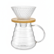 Set cafetera V60 dripper vidrio jarra 600ml base bambú vista frontal completa
