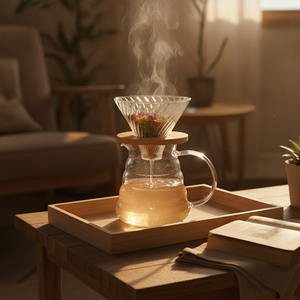 Set V60 vidrio bambú infusión té floral living chileno tarde