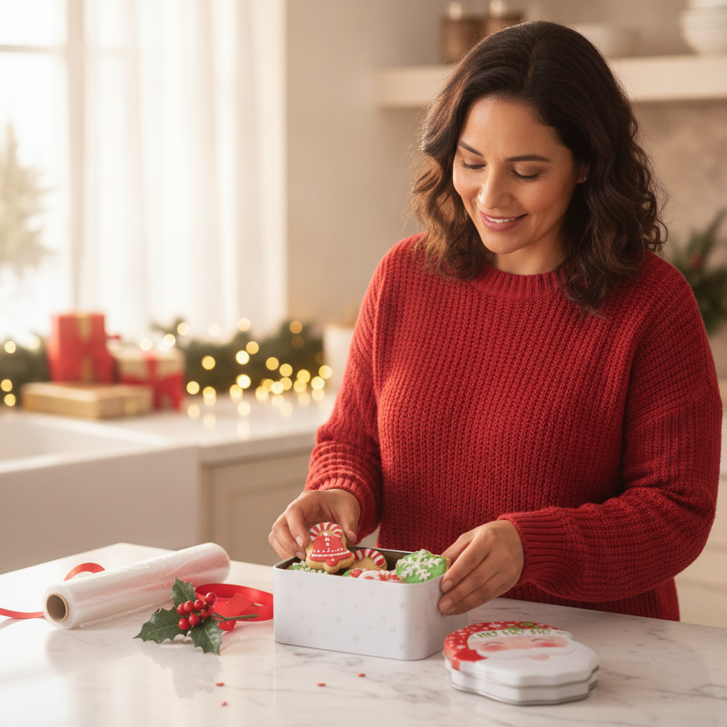 Lata decorativa navidad santa claus galletas regalo cocina chilena