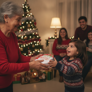 Caja metalica navideña regalo niño familia chilena fiestas navidad