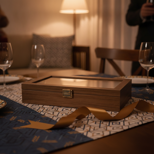 Caja organizador relojes madera regalo hogar chileno broche dorado cerrada