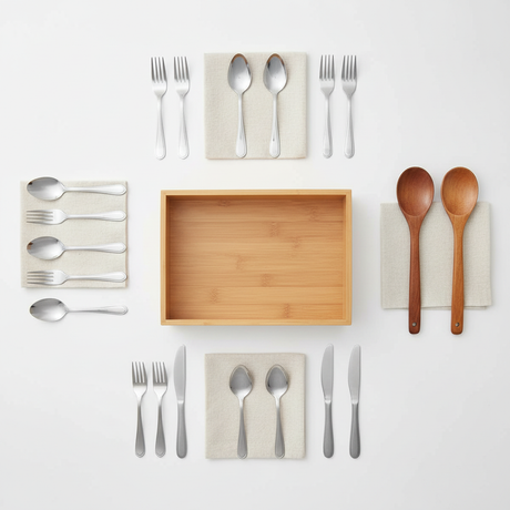 Organizador cubiertos madera natural en mesa quincho asado chileno