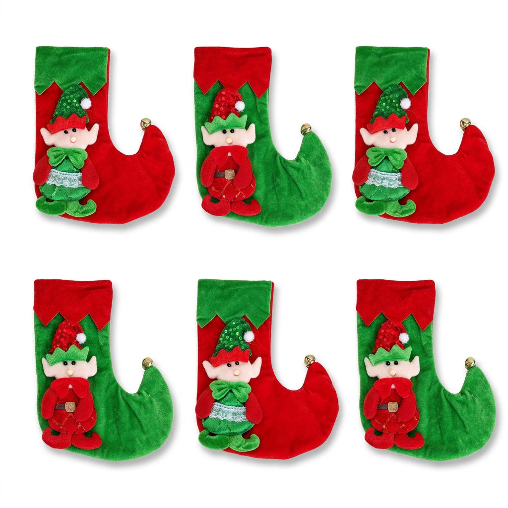 Set 2 calcetines navideños elfos rojo verde 26cm vista frontal fondo blanco