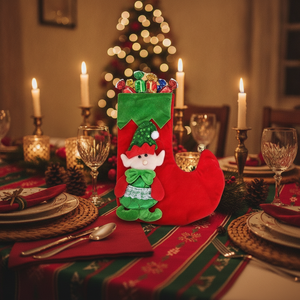 Calcetin navideño elfo rojo porta regalo mesa navideña decoracion festiva