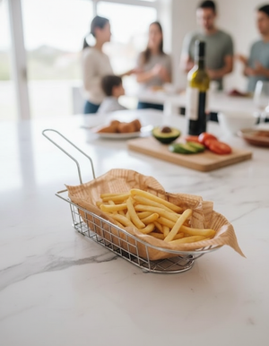 Rejilla metálica servir papas fritas cocina hogar chileno mesa