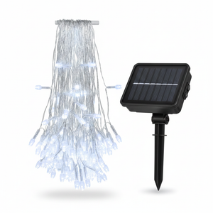 Cascada luces LED solar 56 luces 3m blanco frío vista frontal producto