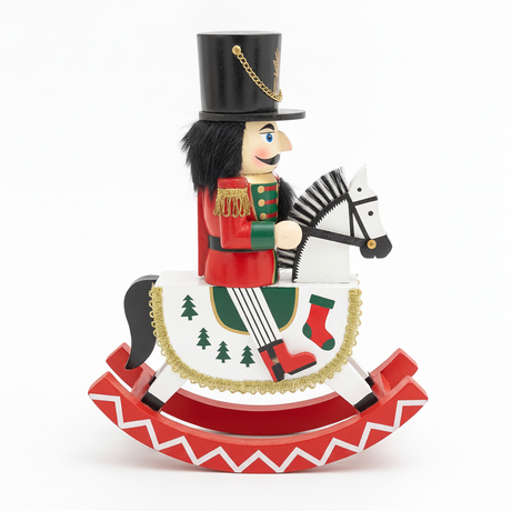 Cascanueces navideño caballo balancín 30cm sombrero copa vista frontal fondo blanco