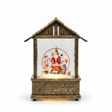 Adorno navideño casita musical Viejito Pascuero luz LED nieve giratoria vista frontal