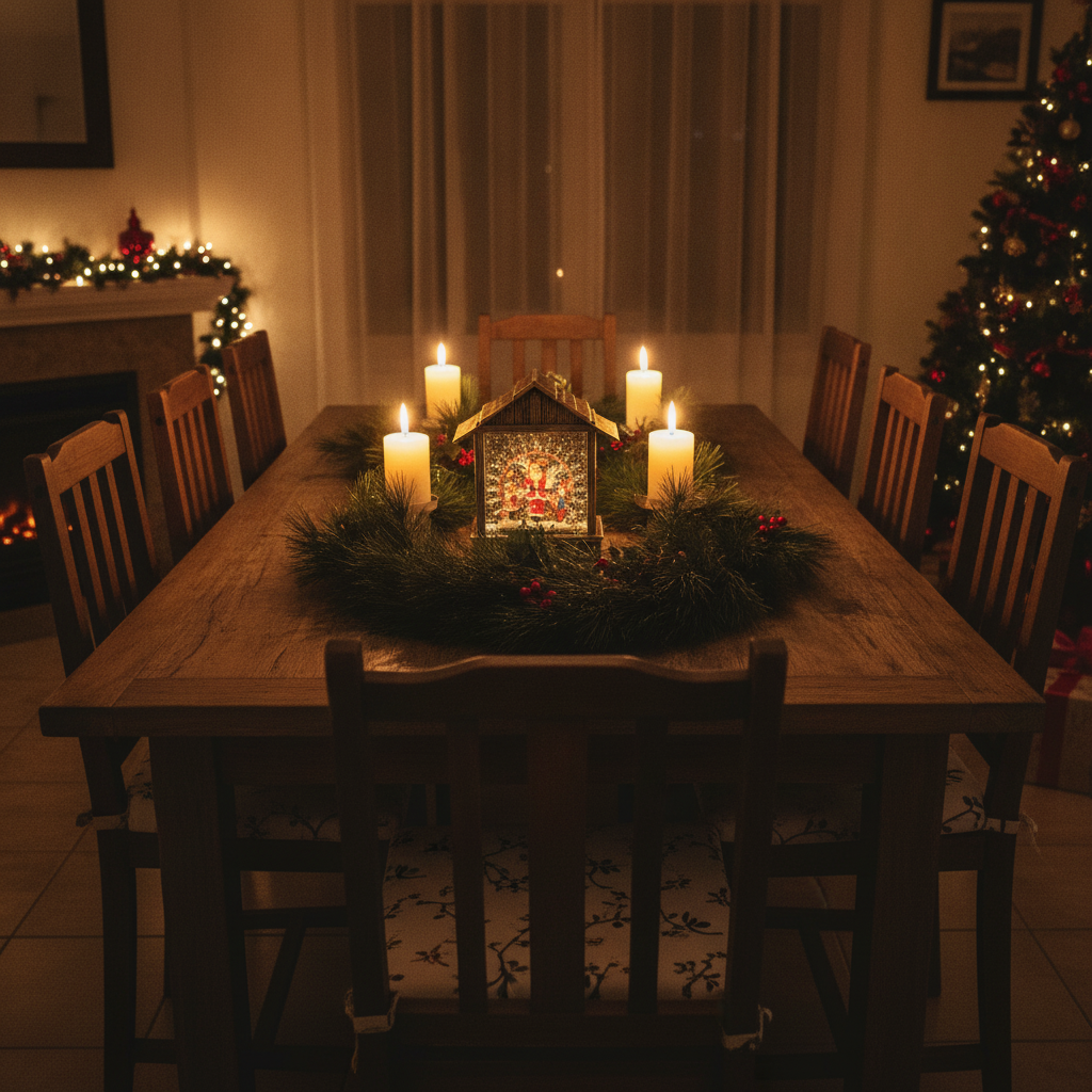 Adorno navideño casita Viejito Pascuero como centro de mesa navideño chileno