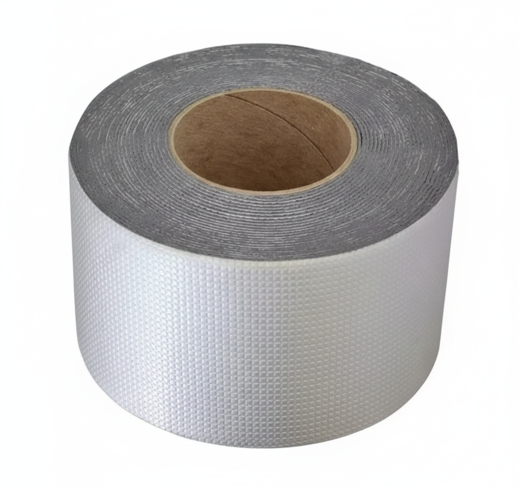 Cinta impermeabilizante butilo aluminio rollo 10cm 5m vista frontal fondo blanco