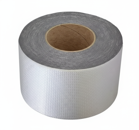 Cinta impermeabilizante butilo aluminio rollo 10cm 5m vista frontal fondo blanco