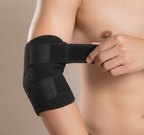 Deportista chileno usando codera epicondilitis negra entrenamiento al aire libre