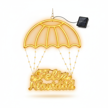 Colgante LED solar Feliz Navidad luz cálida 65cm vista frontal fondo blanco