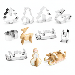 Set 8 cortadores galletas navidad 3D acero inoxidable vista frontal