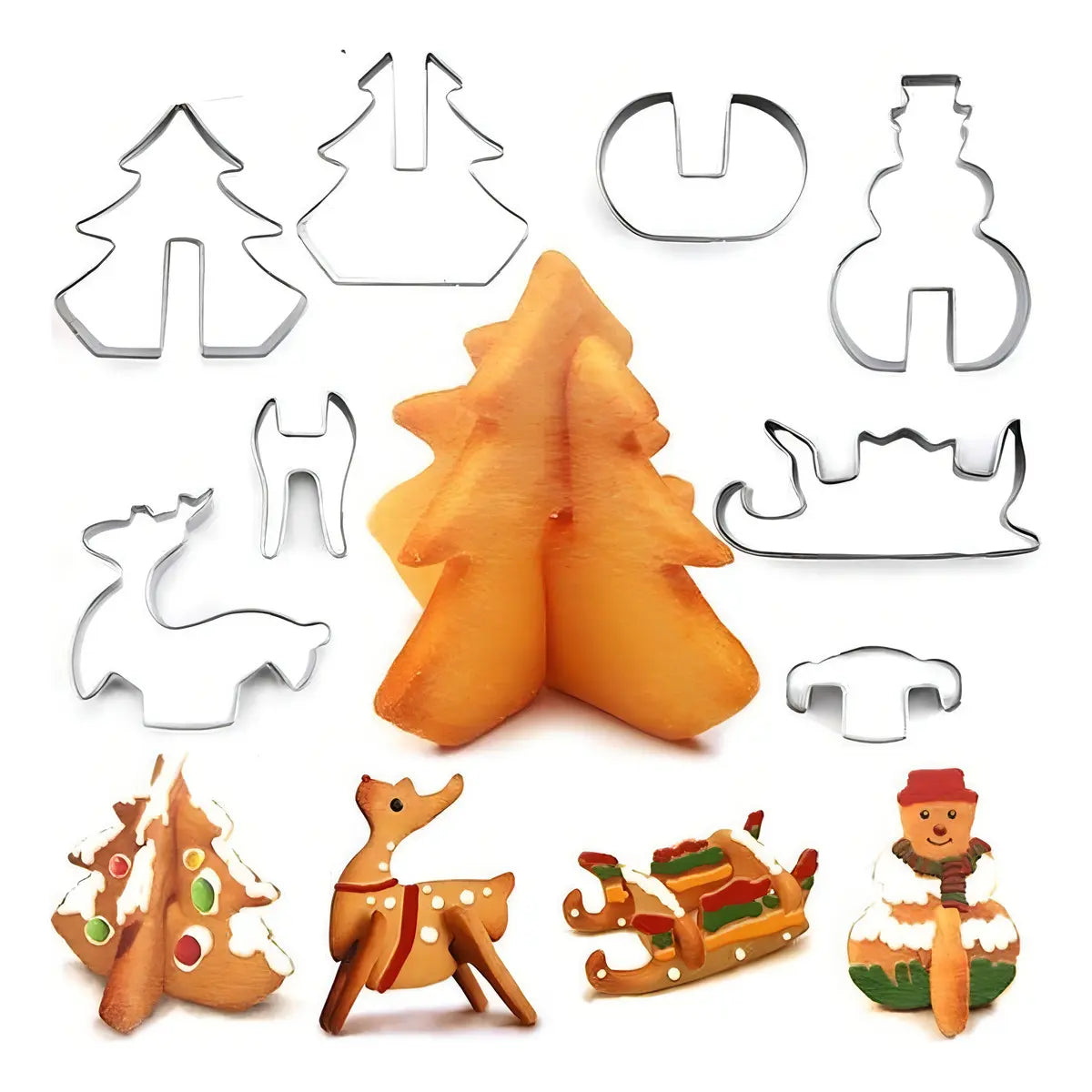 Niño y adulto armando galletas navideñas 3D reno trineo cocina chilena