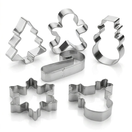 Set 6 cortadores galletas navidad acero inoxidable árbol reno jengibre vista frontal