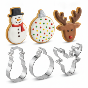 Set 3 cortadores galletas navidad metal muñeco reno esfera vista frontal