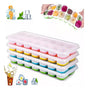 Cubetera hielo silicona tapa plastico 14 cubos colores apilable vista frontal