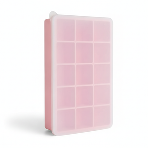 Cubetera silicona con tapa 15 cubitos rosa vista frontal fondo blanco