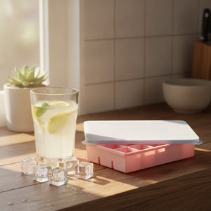 Cubetera hielo silicona cocina chilena con vaso limonada y cubos hielo