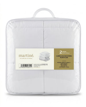 Cubrecama 2 plazas microfibra blanca Martiné empaque PVC vista frontal