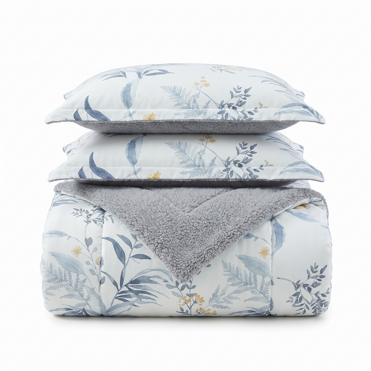 Cubrecama sherpa floral azul blanco cama 2 plazas dormitorio chileno invierno