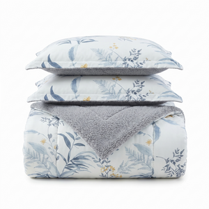 Cubrecama sherpa floral azul blanco cama 2 plazas dormitorio chileno invierno