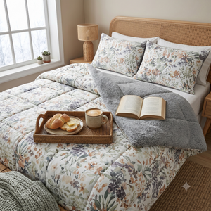 Cubrecama flannel estampado floral cama matrimonial dormitorio invierno chileno