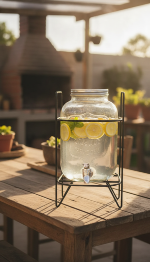 Dispensador vidrio limonada quincho asado chileno soporte hierro