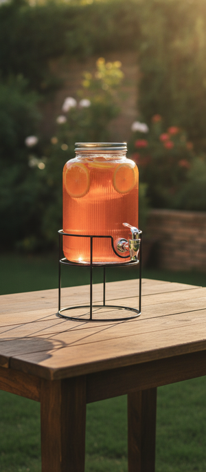 Dispensador agua vidrio 3.8L en asado chileno bebida naranja con citricos