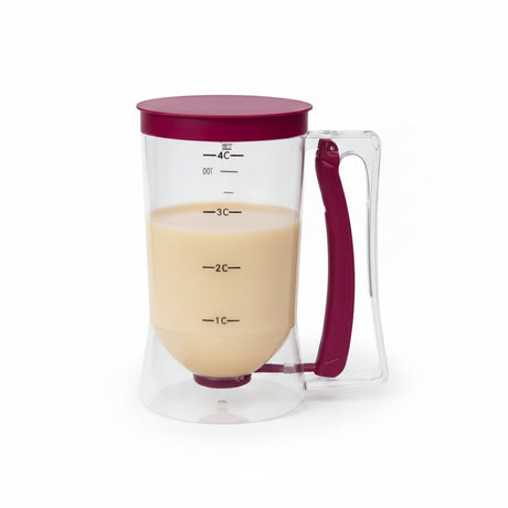 Dispensador masa repostería 900ml plástico transparente burdeo vista frontal