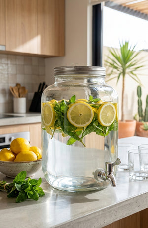 Dispensador vidrio bebidas cocina hogar moderno chileno limonada fresca