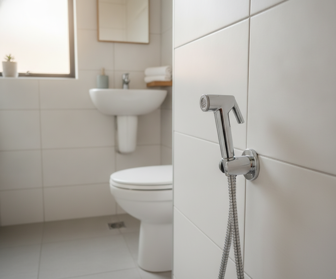 Ducha higiénica bidet instalada baño departamento chileno moderno
