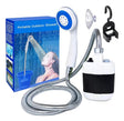 Ducha portátil camping sumergible blanca con manguera metálica vista frontal