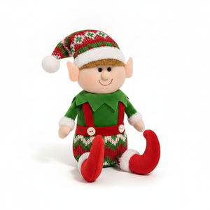 Peluche duende navideño sentado 25cm traje nórdico verde rojo vista frontal