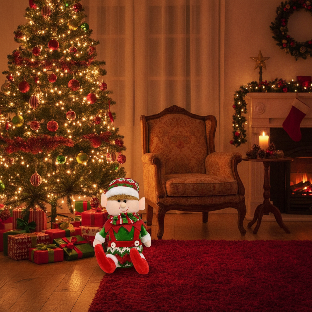 Duende peluche navideño base árbol de navidad hogar chileno